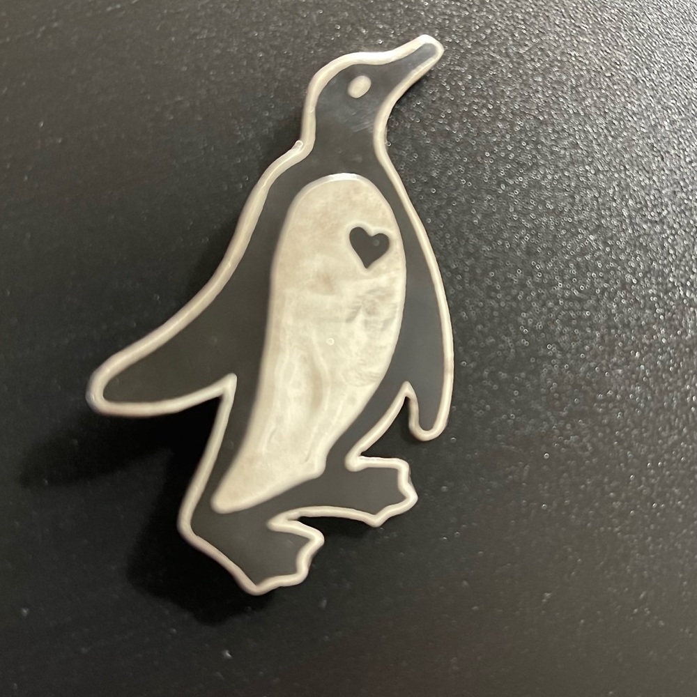 Sterling Silver & Enamel Penguin heart Brooch